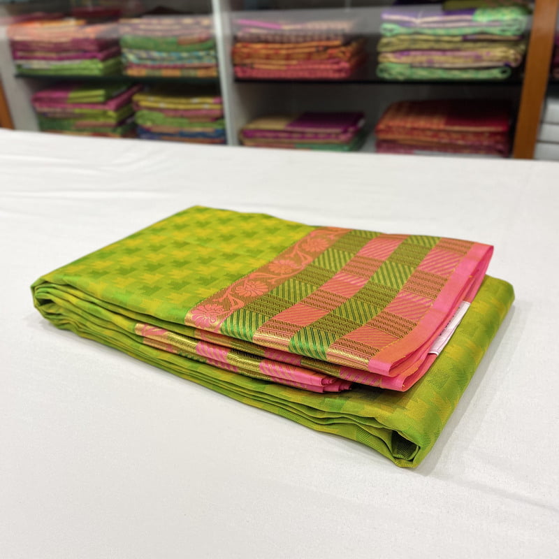 Grass Green Kanchipuram with Panjumittai Pink
