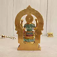 Brass Goddess Lakshmi Seated on Singhasan with Arch in Stonework - 9.5 Inch Height