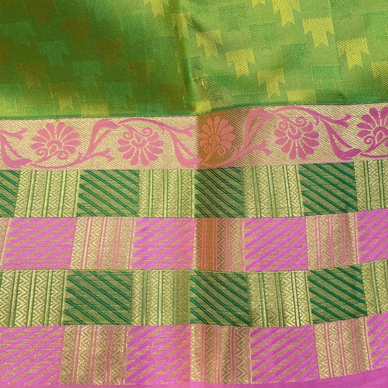 Grass Green Kanchipuram with Panjumittai Pink