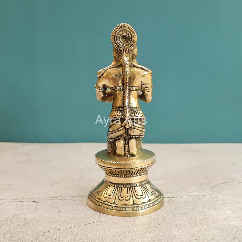 Hand Carved Brass Deep Lakshmi Paavai Vilakku Statue Holding in Deep - 9.5 Inch Height