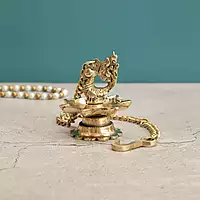 Brass Hanging Peacock Diya Lamp for Puja 7 Oil Wick with Chain for Home Decoration - 3 Inch Length