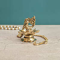 Brass Hanging Peacock Diya Lamp for Puja 7 Oil Wick with Chain for Home Decoration - 3 Inch Length