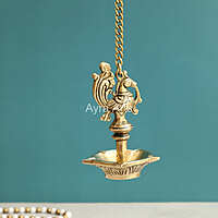Brass Peacock Five Wick Petal Hanging Diya for Home Temple - 3 Inch Length