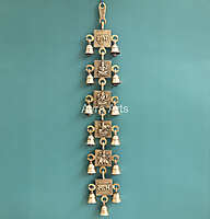 Brass Ganesha Lakshmi Saraswati Durga Shubh And Labh Hanging Bell - 21 Inch Height