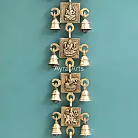 Brass Ganesha Lakshmi Saraswati Durga Shubh And Labh Hanging Bell - 21 Inch Height