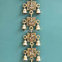 Brass Ganesha Lakshmi Saraswati Durga Shubh And Labh Hanging Bell - 21 Inch Height