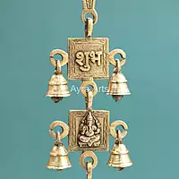 Brass Ganesha Lakshmi Saraswati Durga Shubh And Labh Hanging Bell - 21 Inch Height