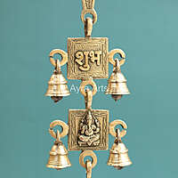 Brass Ganesha Lakshmi Saraswati Durga Shubh And Labh Hanging Bell - 21 Inch Height
