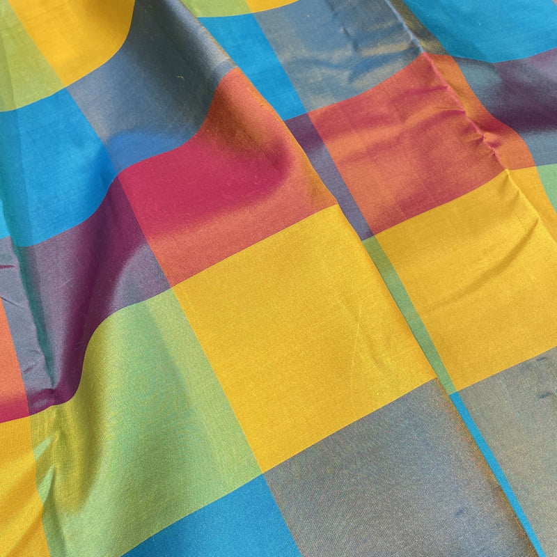 Multicoloured Kattam Kanchipuram with Scarlet Pink