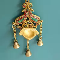 Ethnic Wall Hanging Decorative Diya With Bells  - 4.5 Inch Length