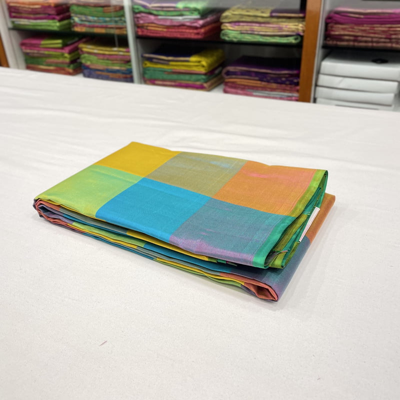 Multicoloured Kattam Kanchipuram with Scarlet Pink