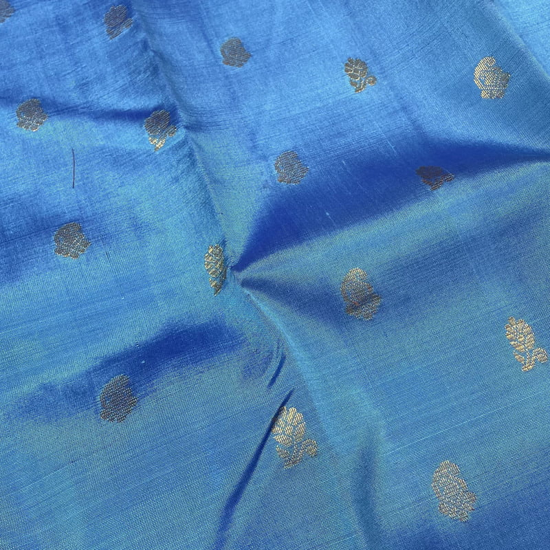 Sapphire Blue Kanchipuram with Green Apple