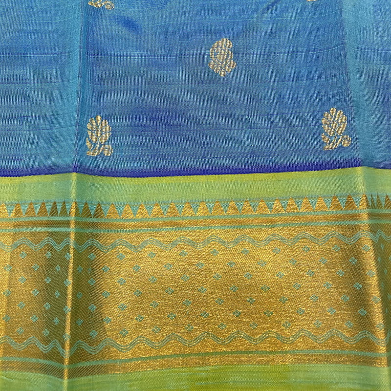 Sapphire Blue Kanchipuram with Green Apple