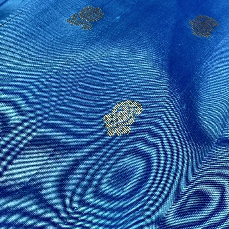 Sapphire Blue Kanchipuram with Green Apple