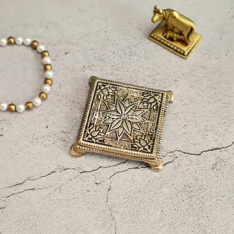 Brass Square Traditional Pooja Chowki Stool - 3 Inch Length