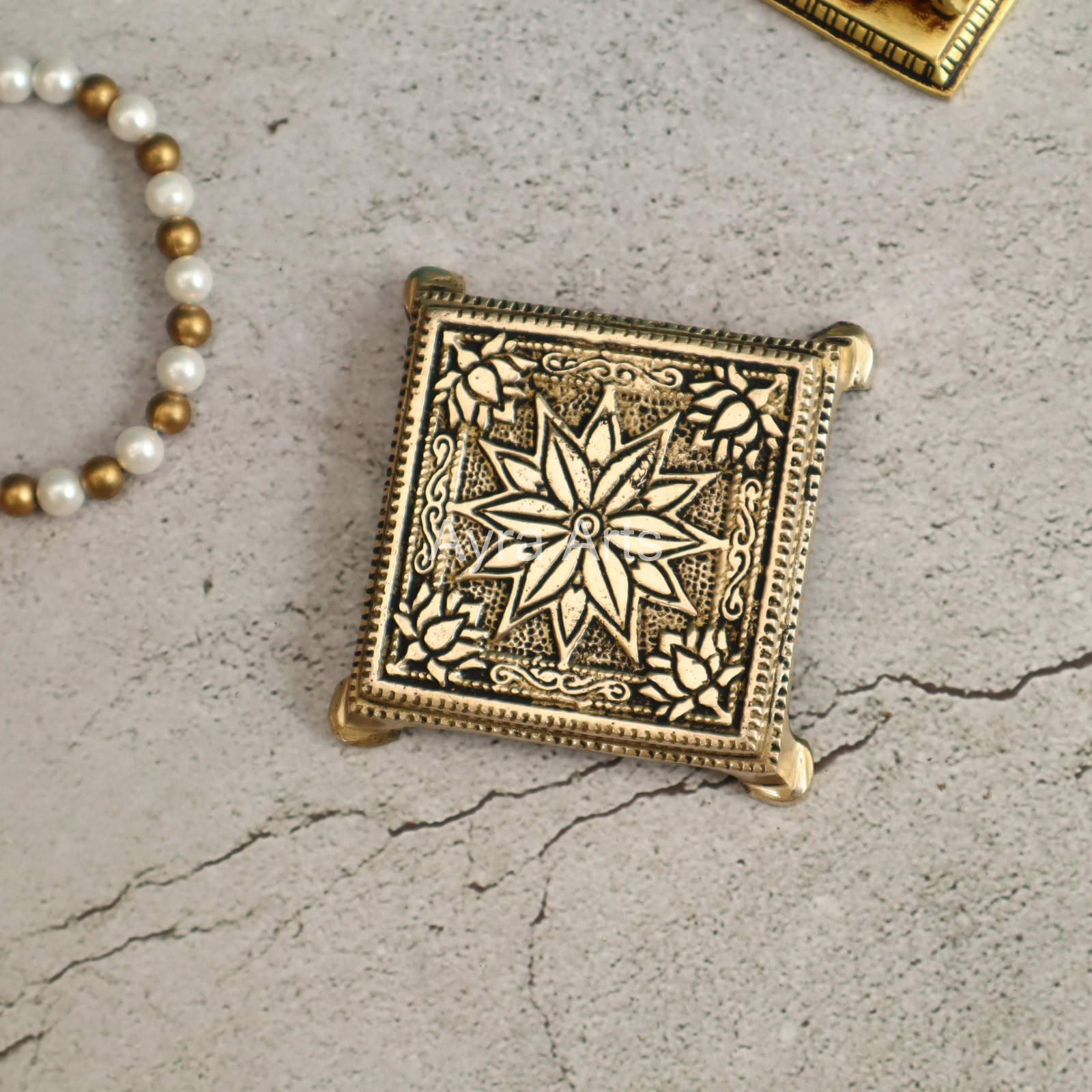 Brass Square Traditional Pooja Chowki Stool - 3 Inch Length