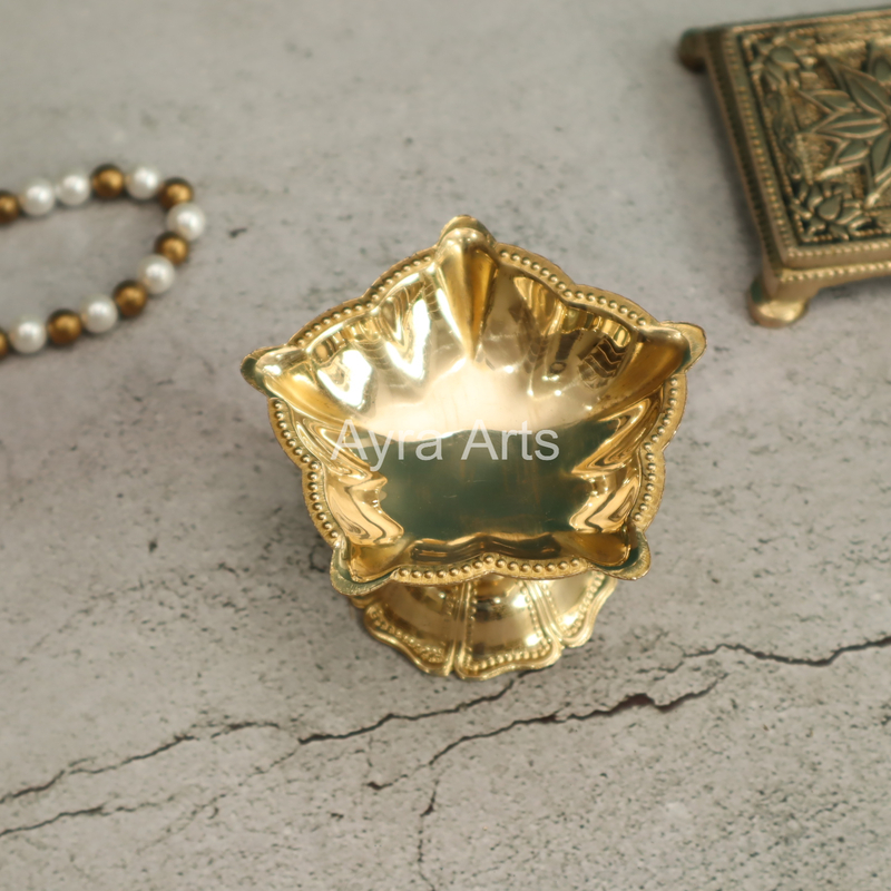 Five Wick Light Weight Brass Diya - 2 Inch Height