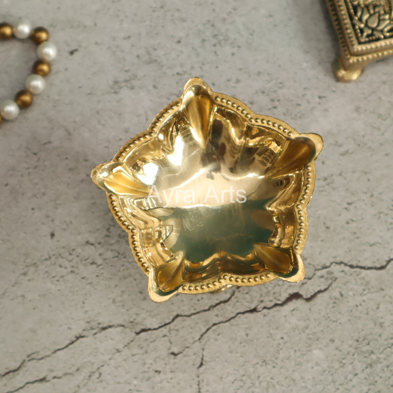 Five Wick Light Weight Brass Diya - 2 Inch Height