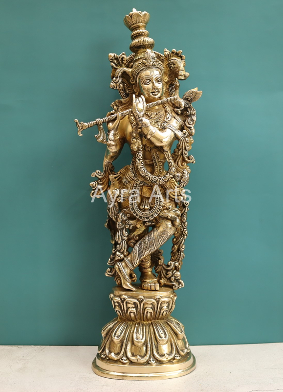 Stunning Brass Shree Krishna Idol - 26 Inch Height