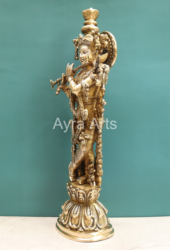 Stunning Brass Shree Krishna Idol - 26 Inch Height