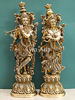 Stunning Brass Shree Radha Krishna Idol - 26 Inch Height