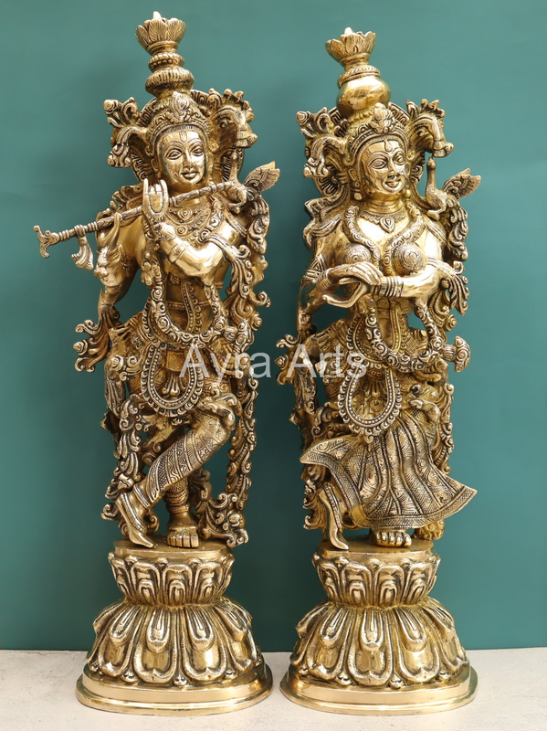 Stunning Brass Shree Radha Krishna Idol - 26 Inch Height