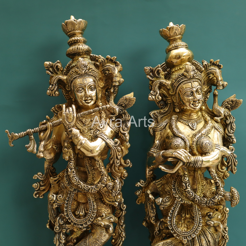 Stunning Brass Shree Radha Krishna Idol - 26 Inch Height