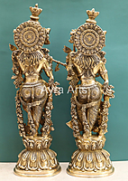 Stunning Brass Shree Radha Krishna Idol - 26 Inch Height