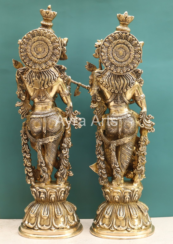 Stunning Brass Shree Radha Krishna Idol - 26 Inch Height