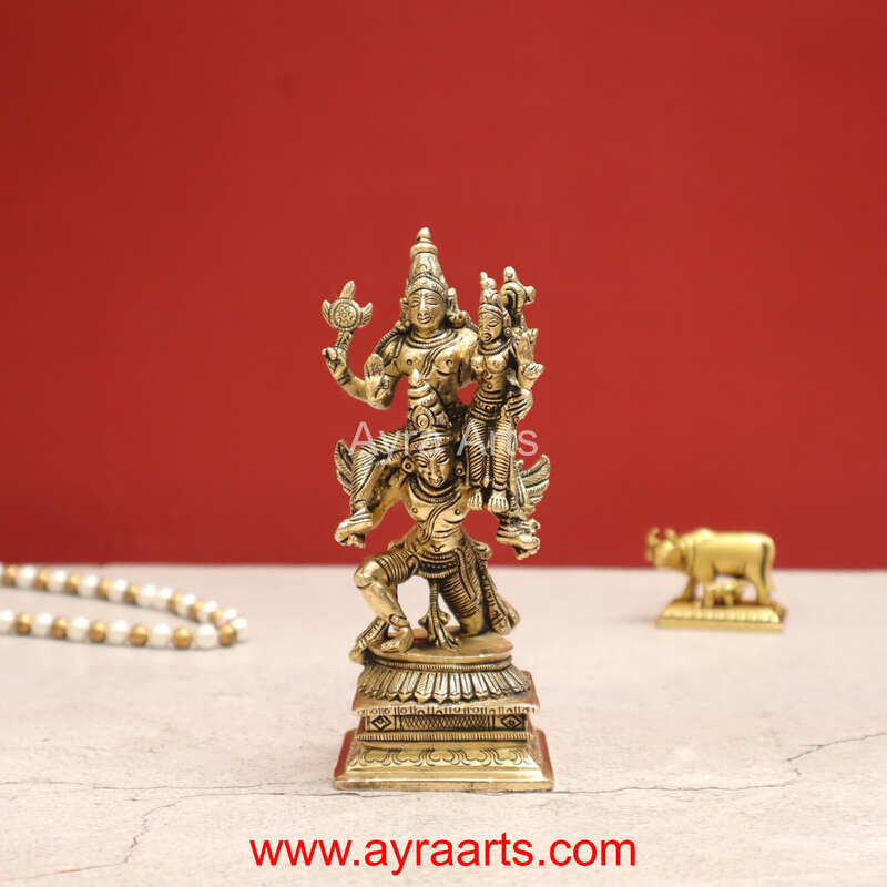 Lord Vishnu Lakshmi Seated on Garuda in Brass - 5.5 inch Height