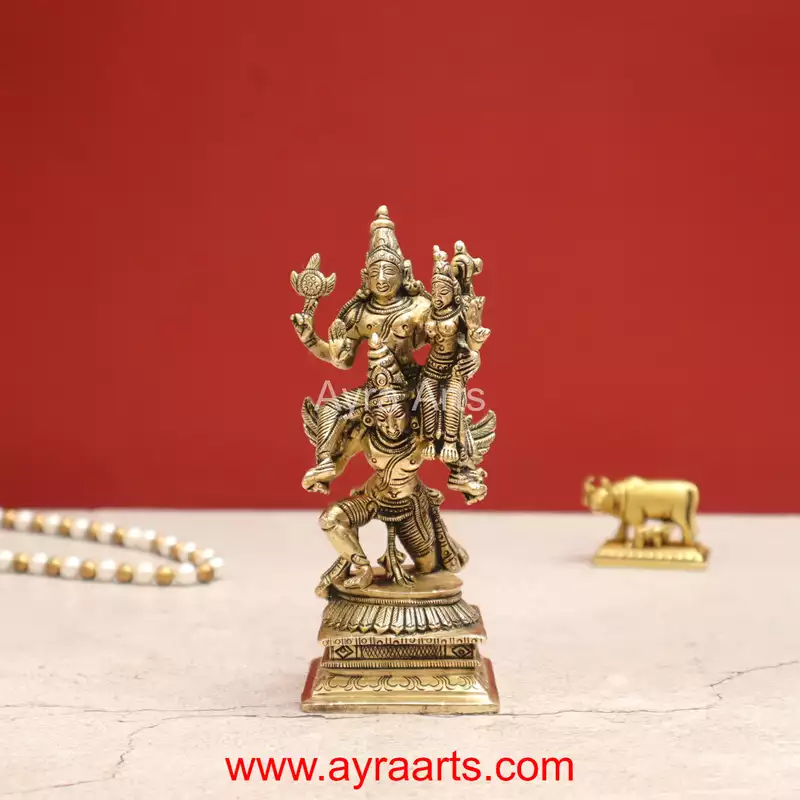 Lord Vishnu Lakshmi Seated on Garuda in Brass - 5.5 inch Height