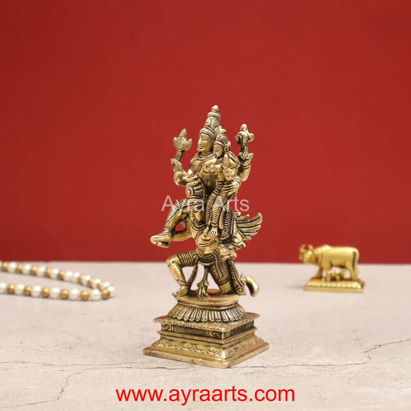 Lord Vishnu Lakshmi Seated on Garuda in Brass - 5.5 inch Height