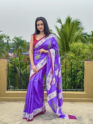 Aparajeeta saree in the prettiest shade of purple on pure Mulberry silk