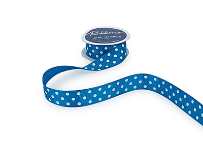 Polka Dot Ribbon - Blue With White
