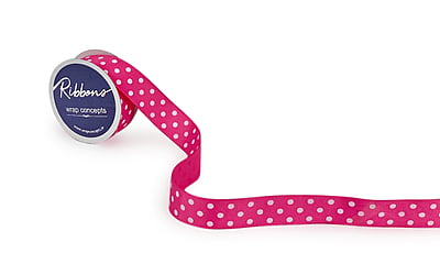 Polka Dot Ribbon - Pink with White-DeepPink-2.5 cms-10 yards