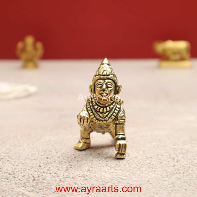 Handmade Brass Laddu Gopal Krishna Bal Krishna Idol - 2.5 inch Height