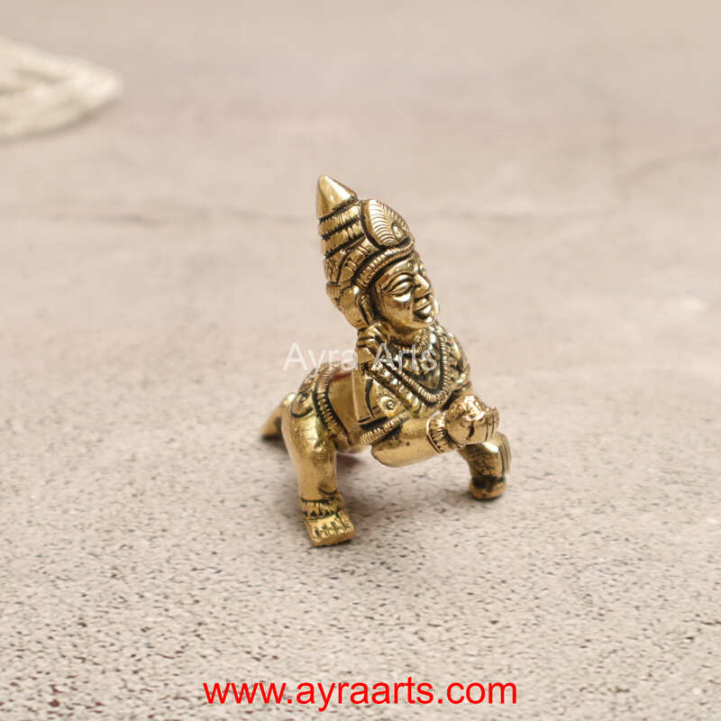 Handmade Brass Laddu Gopal Krishna Bal Krishna Idol - 2.5 inch Height