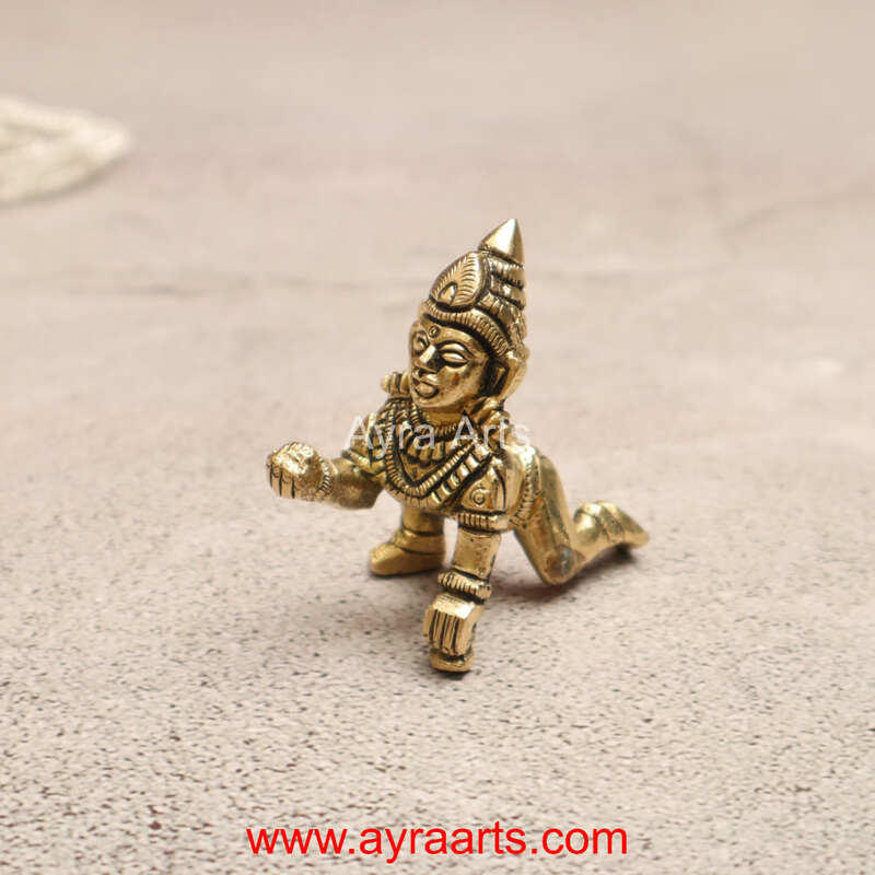 Handmade Brass Laddu Gopal Krishna Bal Krishna Idol - 2.5 inch Height