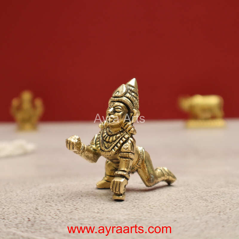 Handmade Brass Laddu Gopal Krishna Bal Krishna Idol - 2.5 inch Height