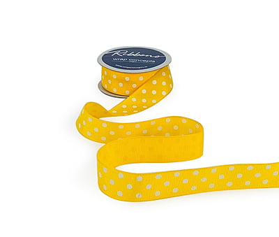 Polka Dot - Yellow with White-2.5 cms-Yellow-10 yards