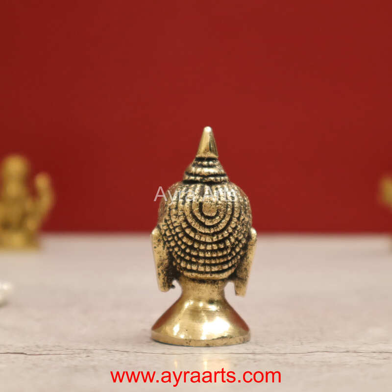 Small Round Base Brass Buddha Head - 2.2 Inch Height