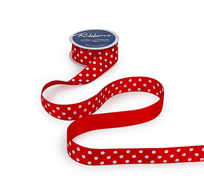 Polka Dot Ribbon - Red with White-Red-2.5 cms-10 yards