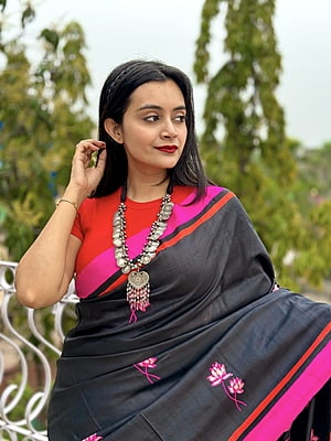 Black pink combination handblock pure Mulberry silk