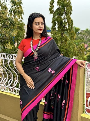 Black pink combination handblock pure Mulberry silk