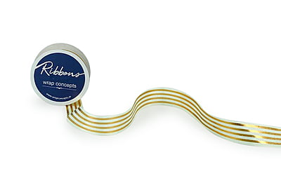 Ivory Grosgrain Ribbon with Gold Foil Stripes