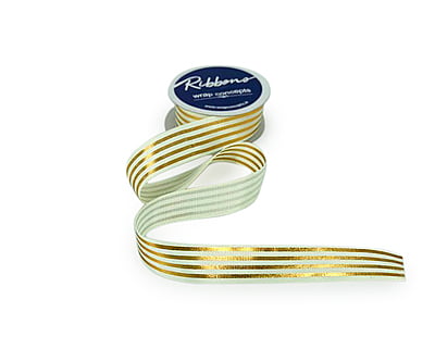 Ivory Grosgrain Ribbon with Gold Foil Stripes