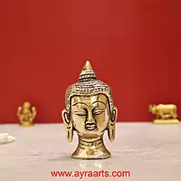 Antique Brass Buddha Head - 3 Inch Height