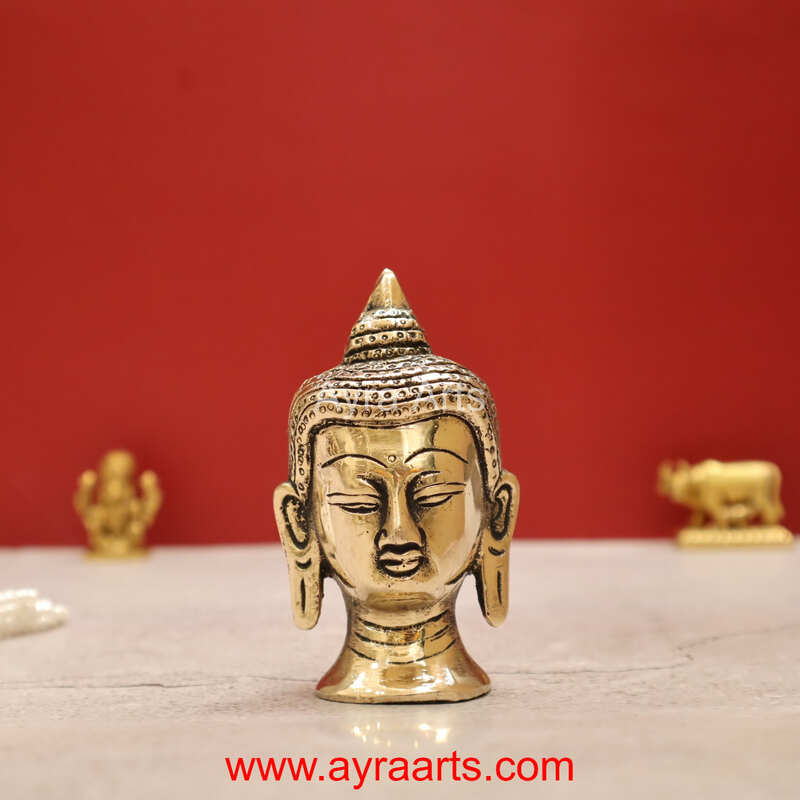 Antique Brass Buddha Head - 3 Inch Height