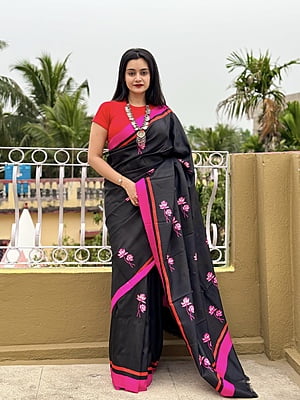 Black pink combination handblock pure Mulberry silk