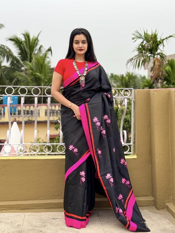 Black pink combination handblock pure Mulberry silk